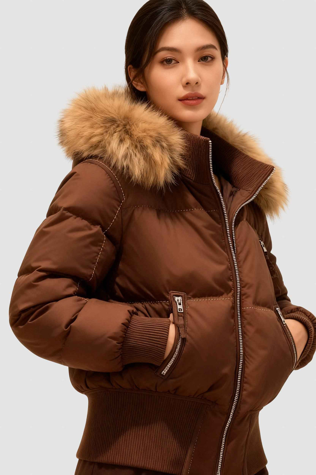 Women's Down-Filled Winter Puffer Jacket Brown