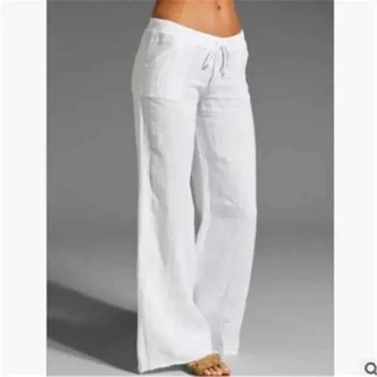 Women's Drawstring Linen Pants White
