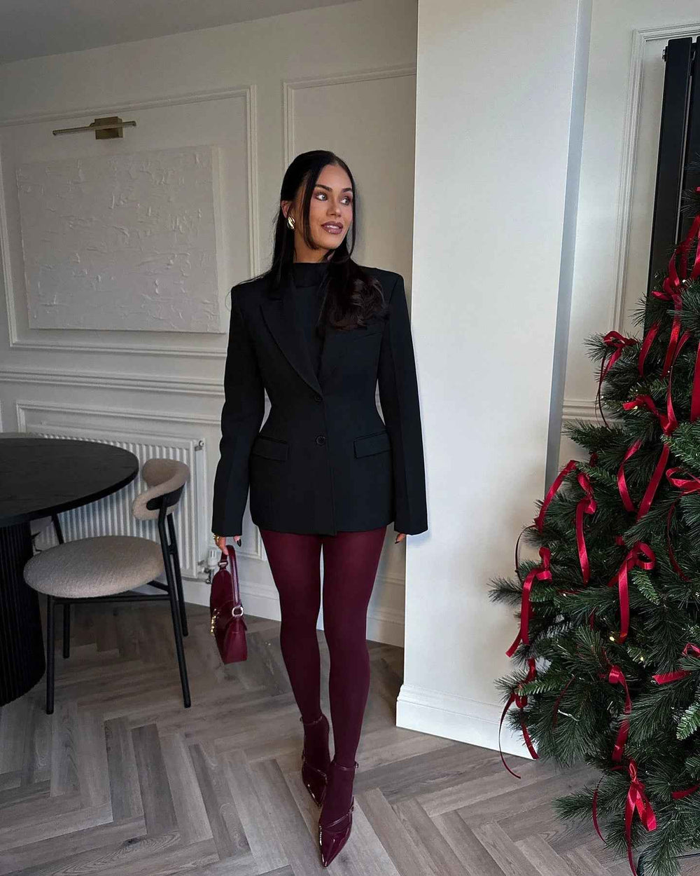 Women's Elegant Black Blazer Overcoat - High Waist with Buttons