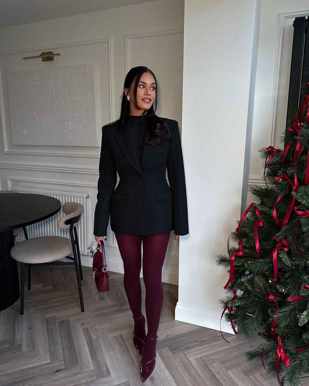 Women's Elegant Black Blazer Overcoat - High Waist with Buttons
