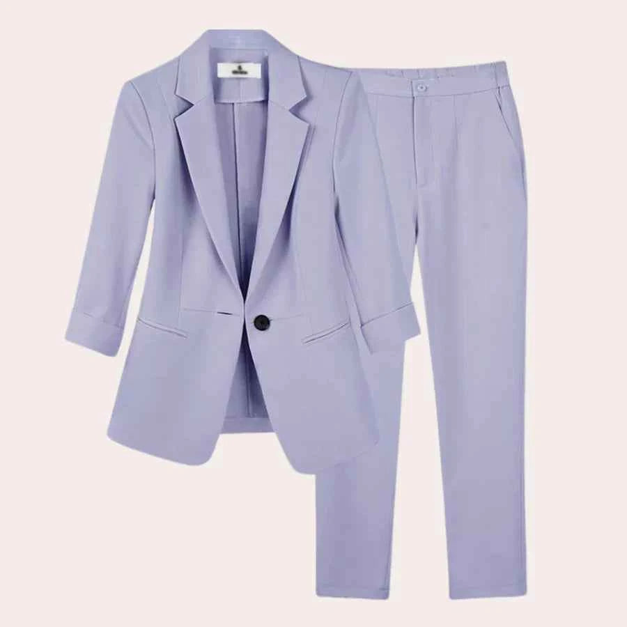Women's Viscose Pants Tailored Fit Button Closure White Purple