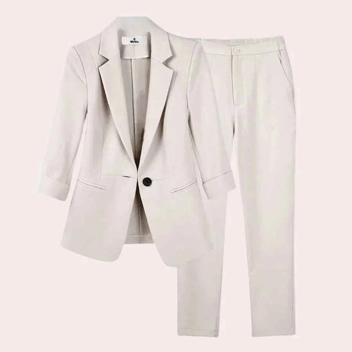 Women's Elegant Blazer and Pants Set White