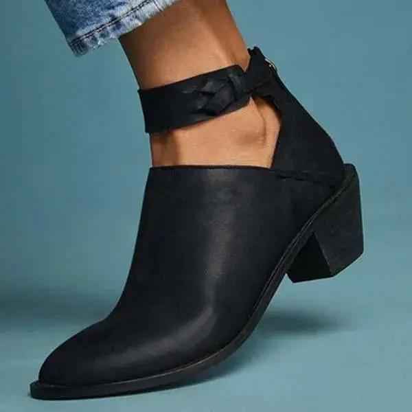 Women's Elegant Block Heel Ankle Boots – Versatile Style Black