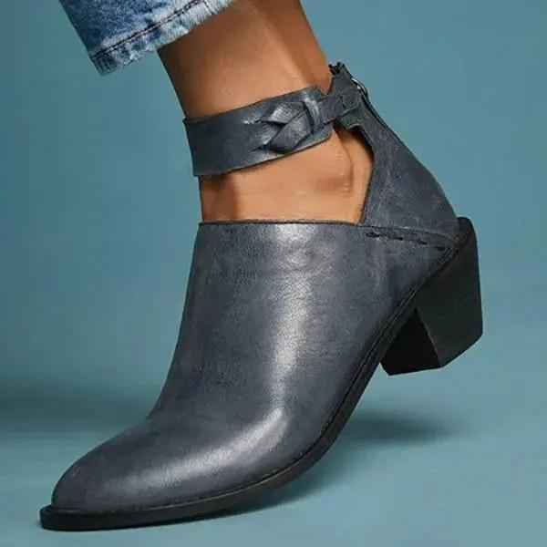 Women's Elegant Block Heel Ankle Boots – Versatile Style Blue