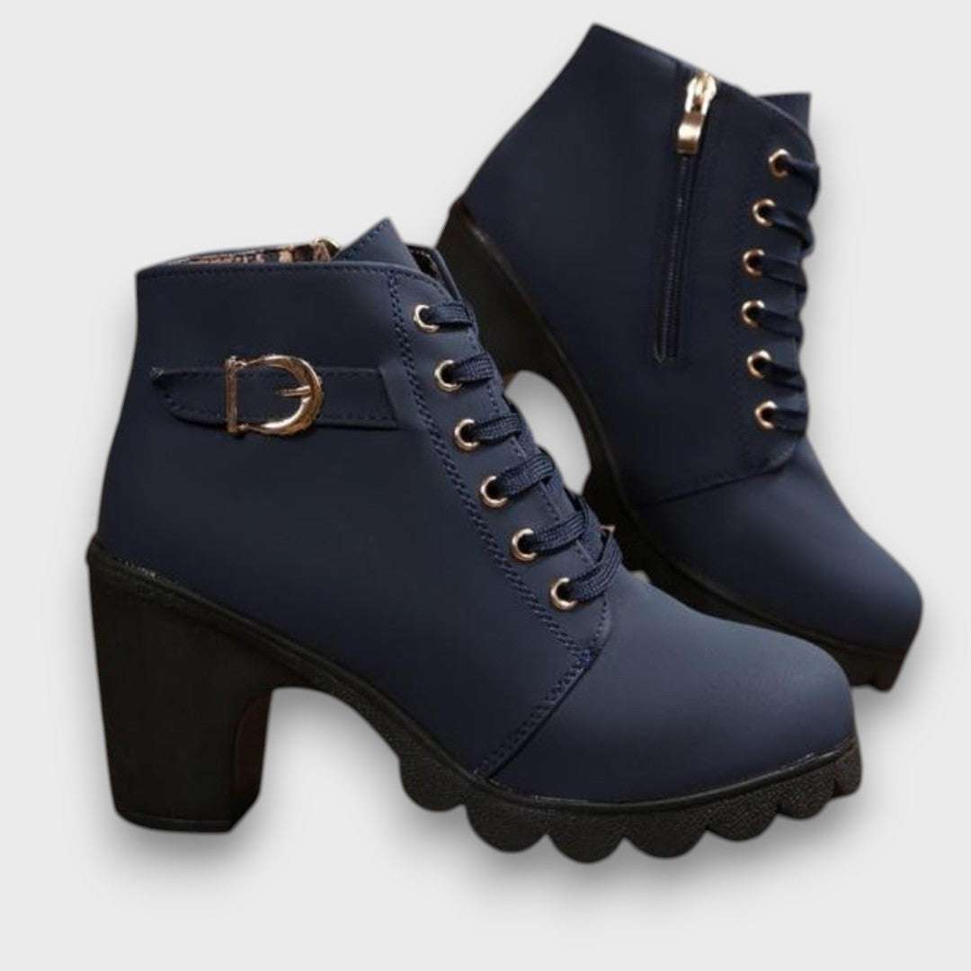 Women's Stylish Buckle Lace-Up Ankle Boots Blue