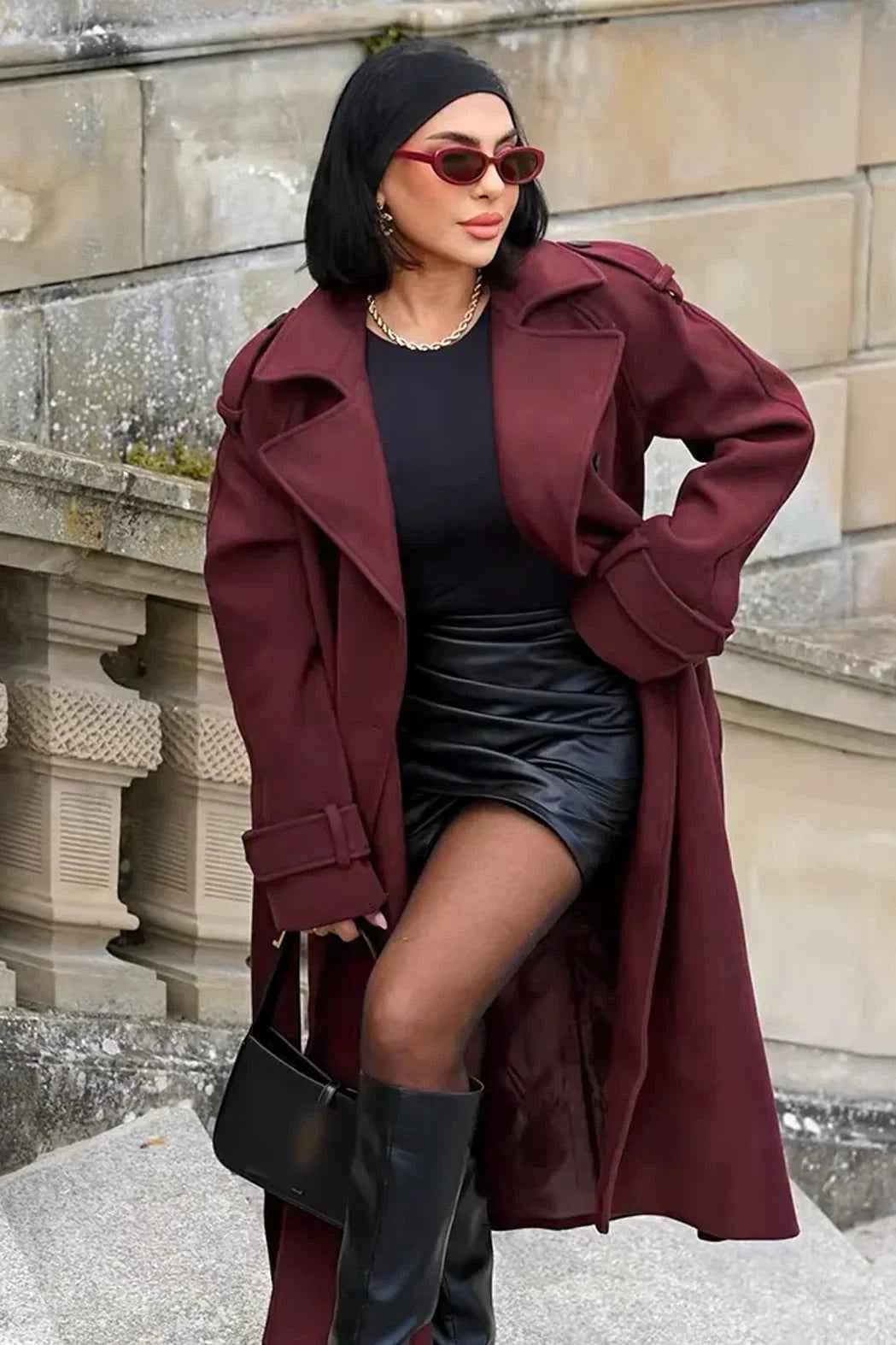 Women's Elegant Burgundy Coat