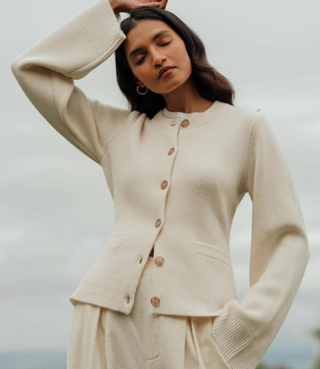Women's Cardigan White/ Beige Winter Taupe/ Grey