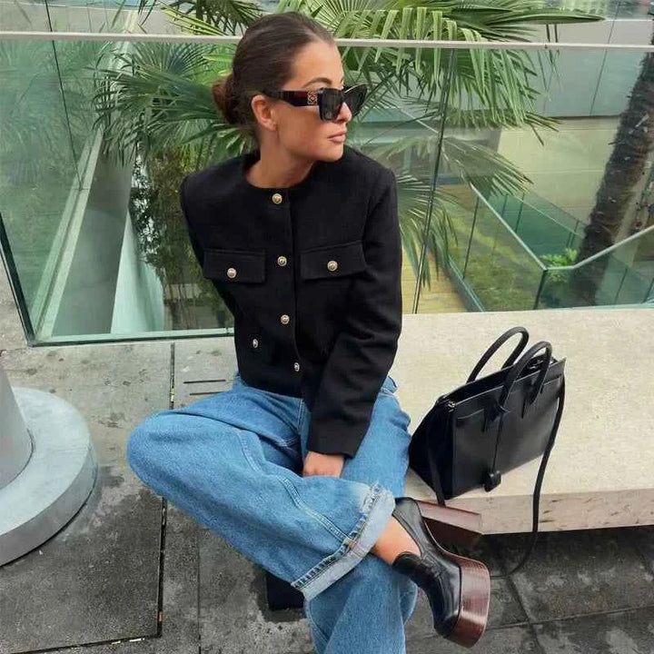 Women's Elegant Cropped Jacket with Buttons