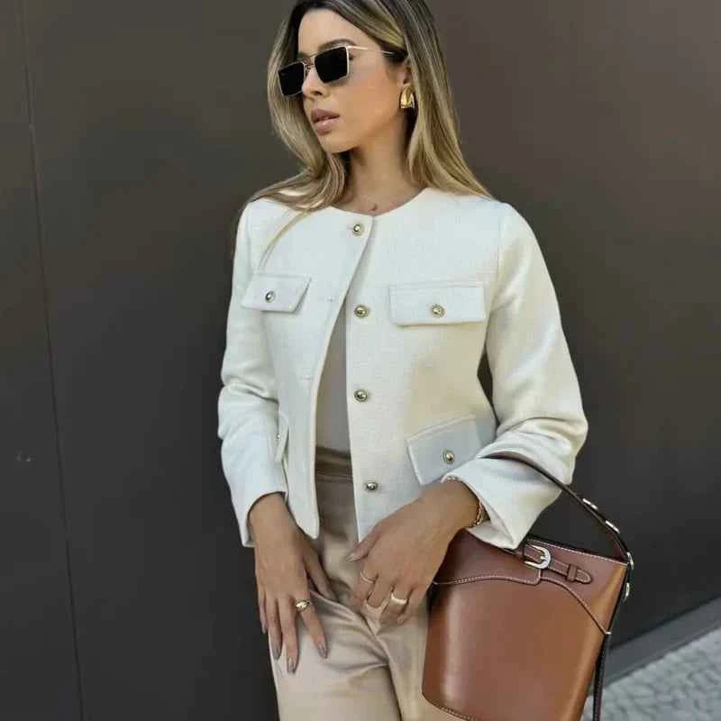 Women's Elegant Cropped Jacket with Buttons