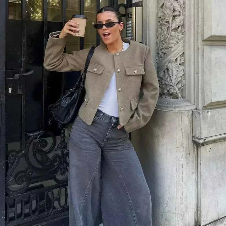 Women's Elegant Cropped Jacket with Buttons