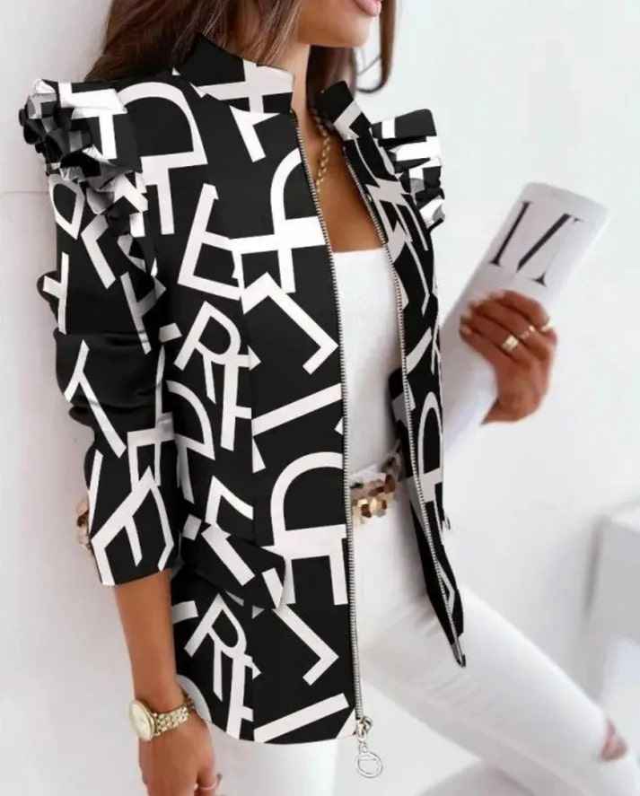 Women's Elegant Layered Blazer - Stylish and Versatile White-Black