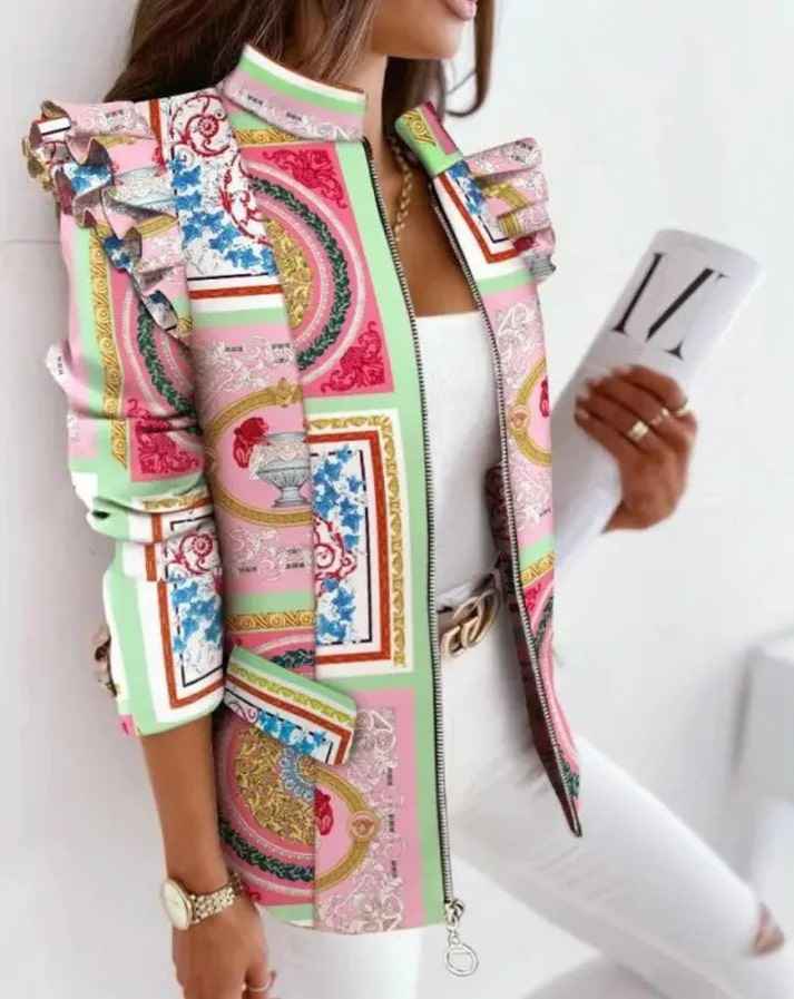 Women's Elegant Layered Blazer - Stylish and Versatile Pink-Green