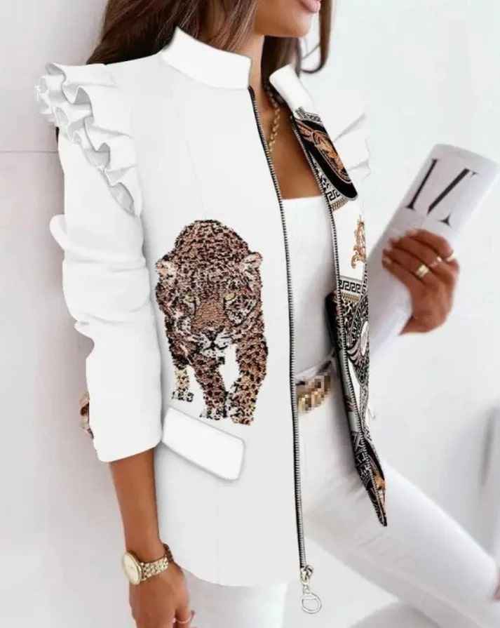 Women's Elegant Layered Blazer - Stylish and Versatile White