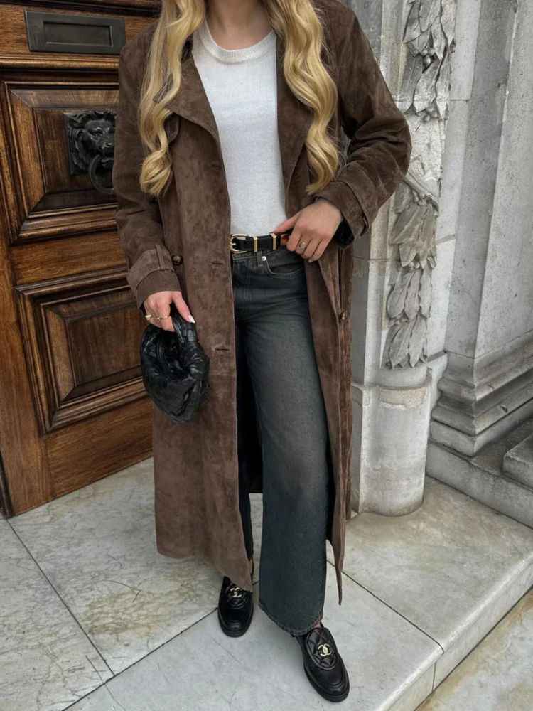 Women's Elegant Long Suede Coat