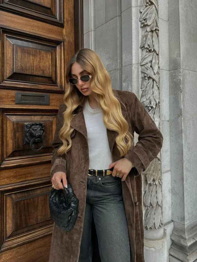 Women's Elegant Long Suede Coat