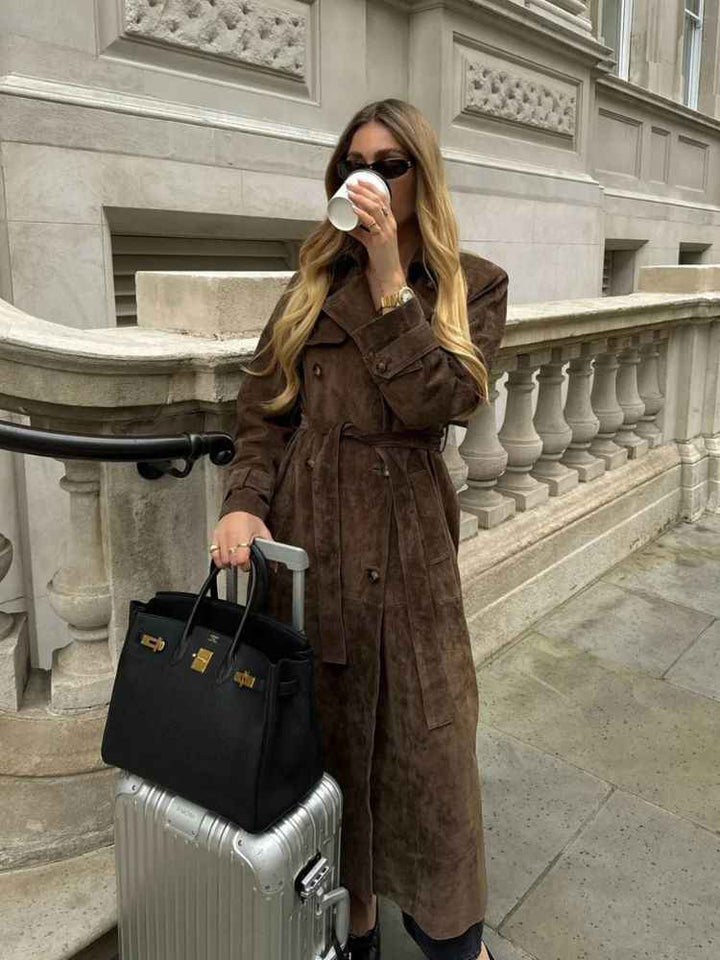 Women's Elegant Long Suede Coat