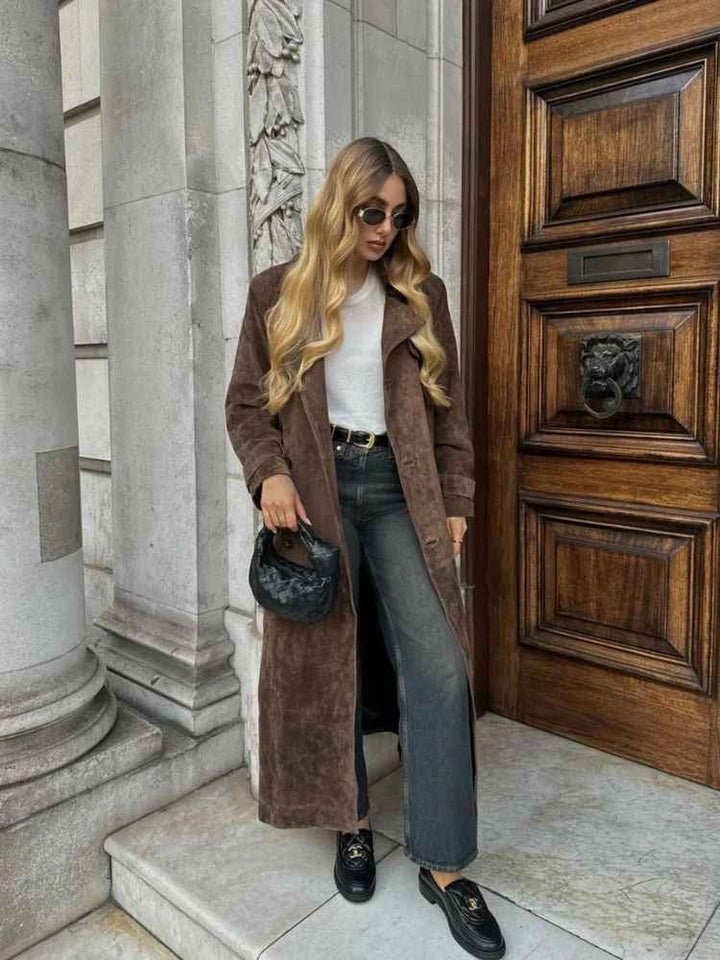 Women's Elegant Long Suede Coat
