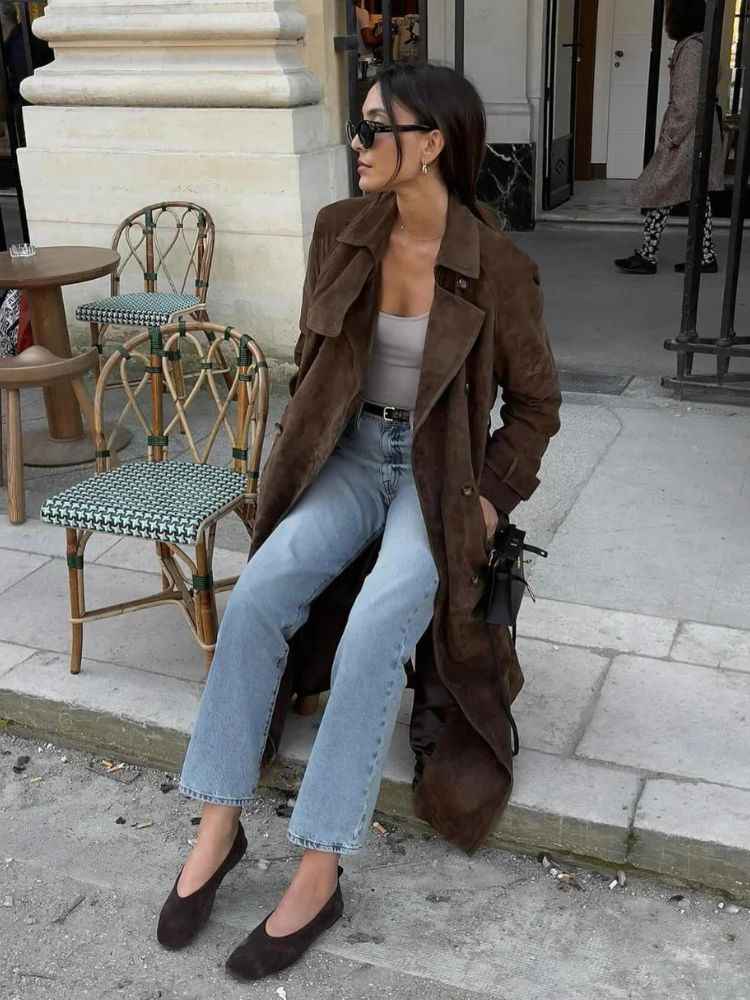 Women's Elegant Long Suede Coat