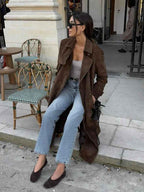 Women's Long Suede Coat Winter Essential Outerwear Collection