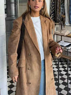 Women's Long Suede Coat Winter Essential Outerwear Collection Beige