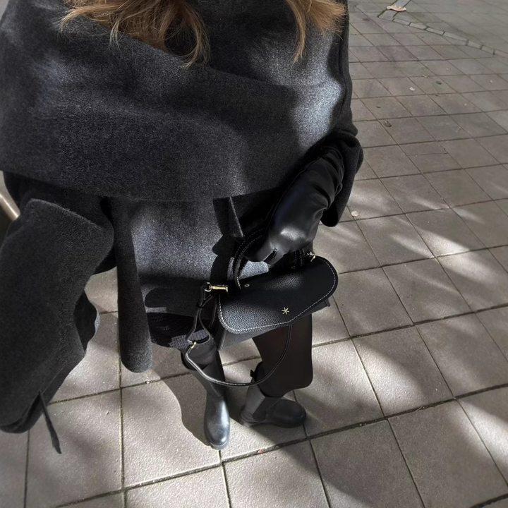 Women's Elegant Oversized Wool Blend Wrap Coat with Long Wide Sleeves