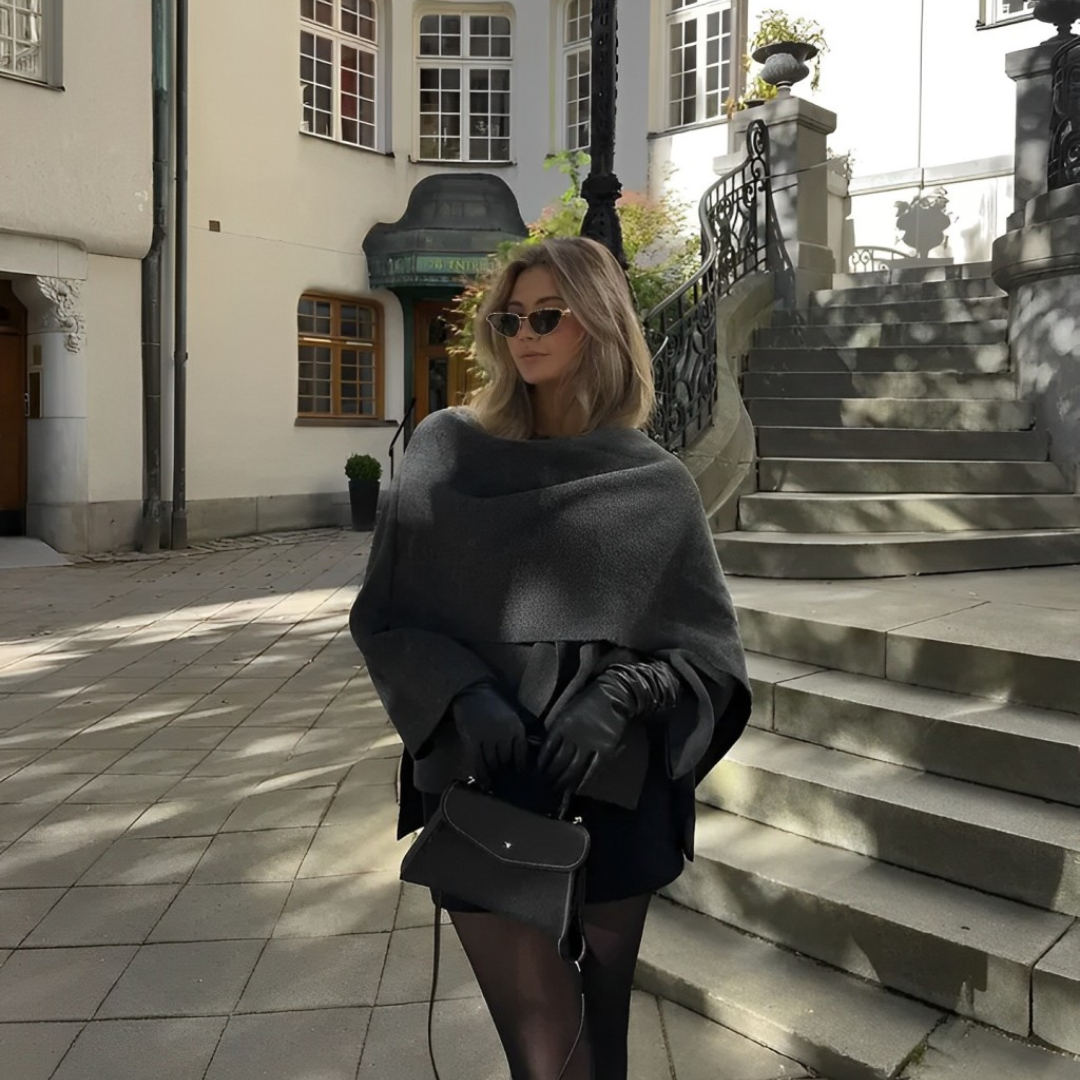 Women's Elegant Oversized Wool Blend Wrap Coat with Long Wide Sleeves