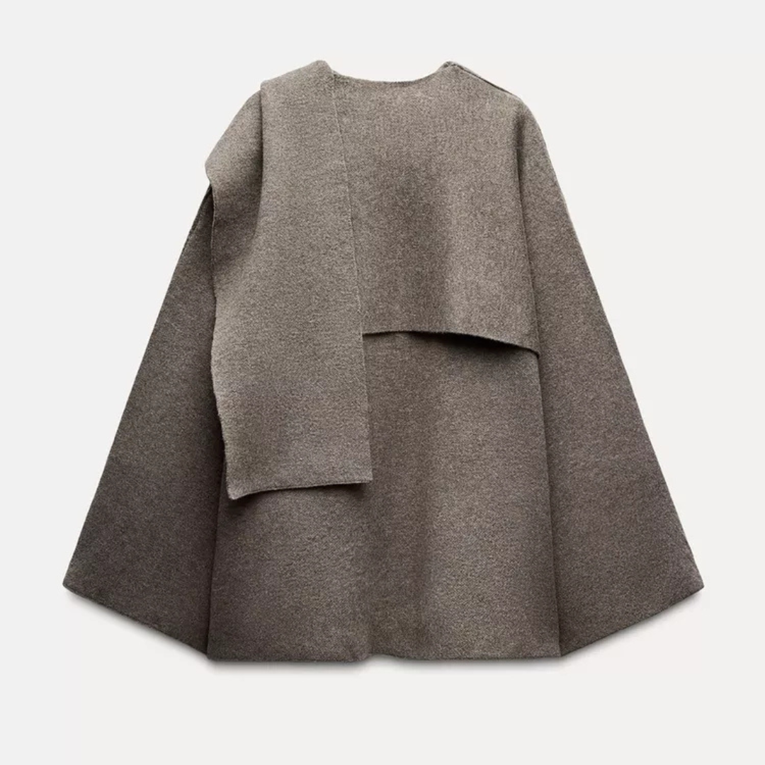 Women's Elegant Oversized Wool Blend Wrap Coat with Long Wide Sleeves