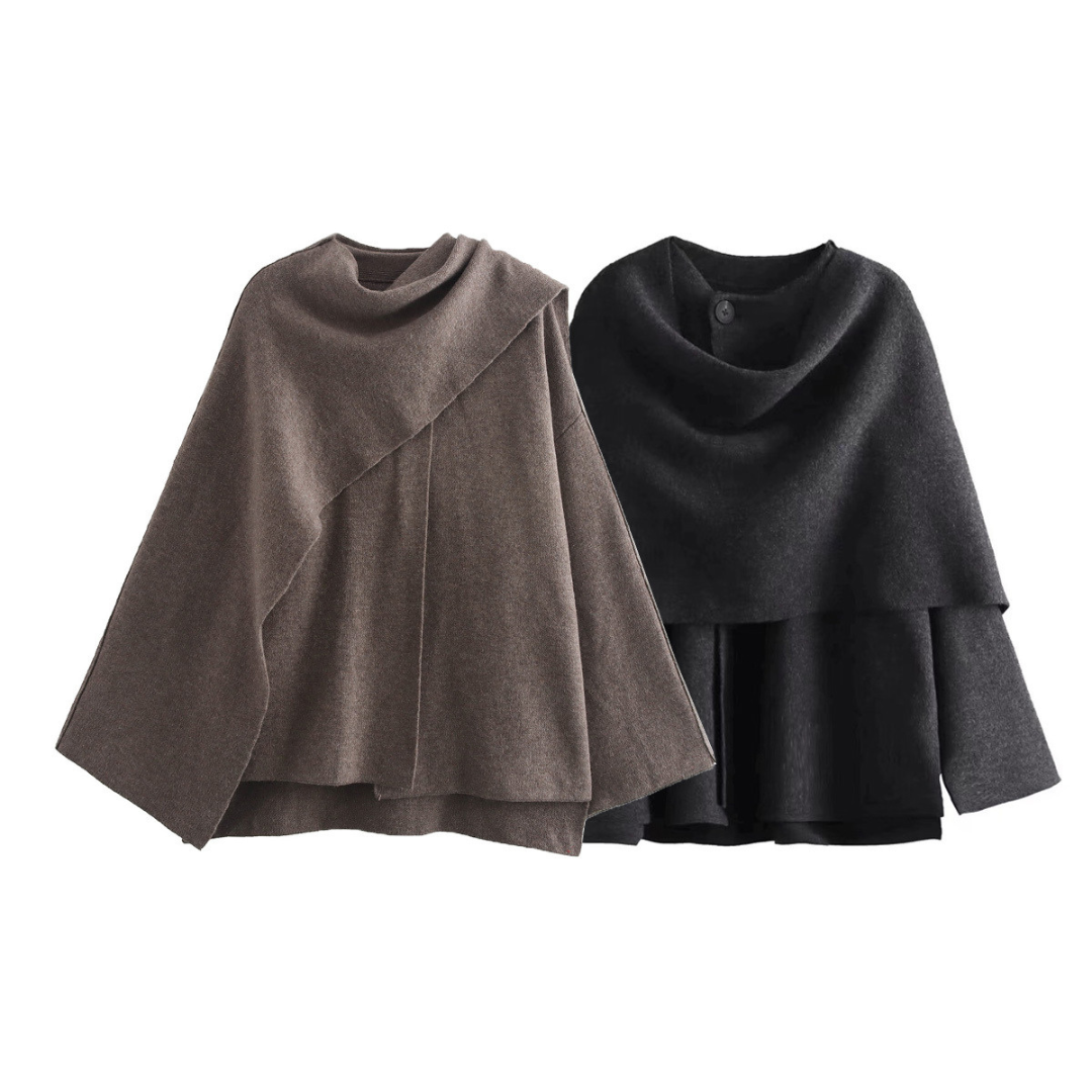 Women's Elegant Oversized Wool Blend Wrap Coat with Long Wide Sleeves