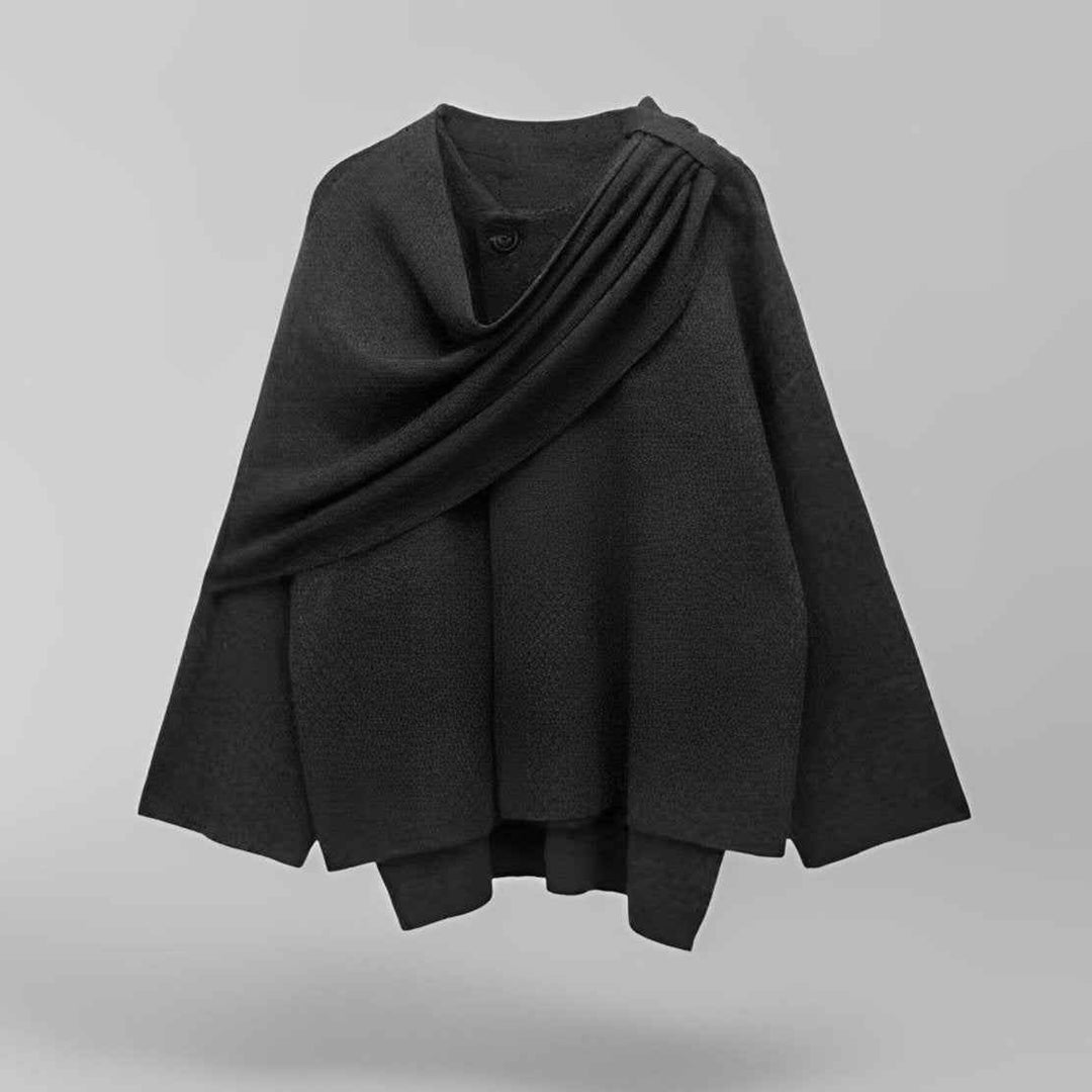 Women's Elegant Oversized Wool Blend Wrap Coat with Long Wide Sleeves
