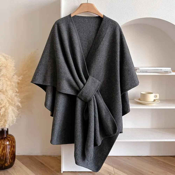 Women's Elegant Shawl Coat Dark Gray One size