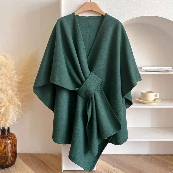 Women's Elegant Shawl Coat Dark Green One size