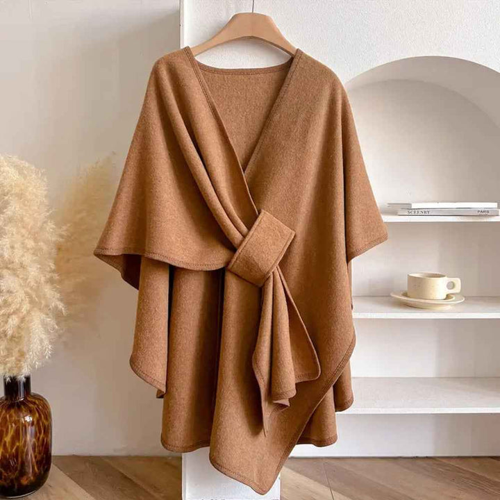 Women's Elegant Shawl Coat Khaki One size