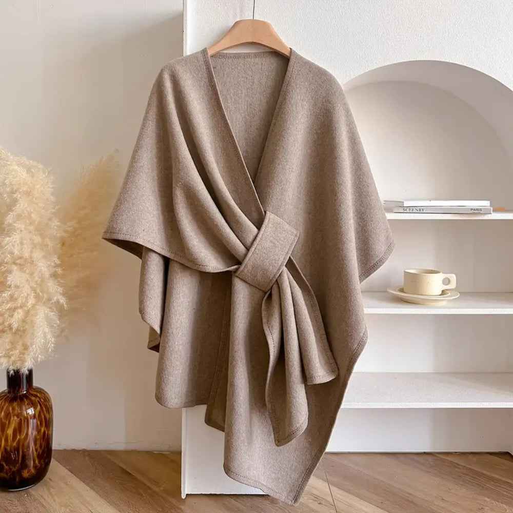 Women's Elegant Shawl Coat Taupe One size