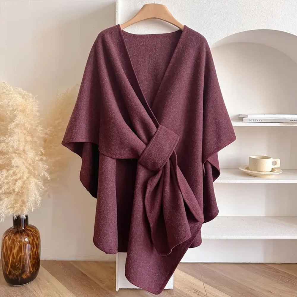 Women's Elegant Shawl Coat Rose Red One size