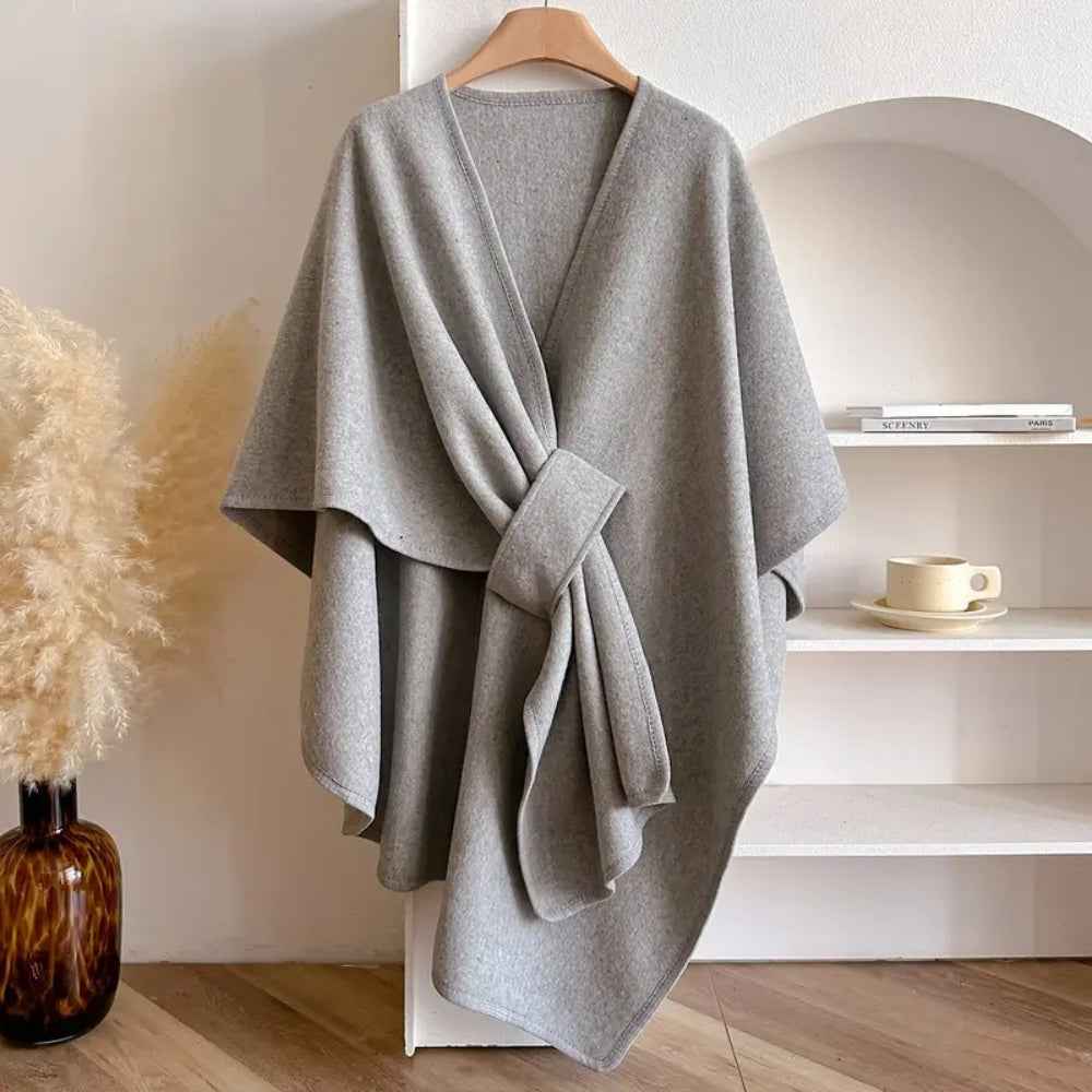 Women's Elegant Shawl Coat Grey One size