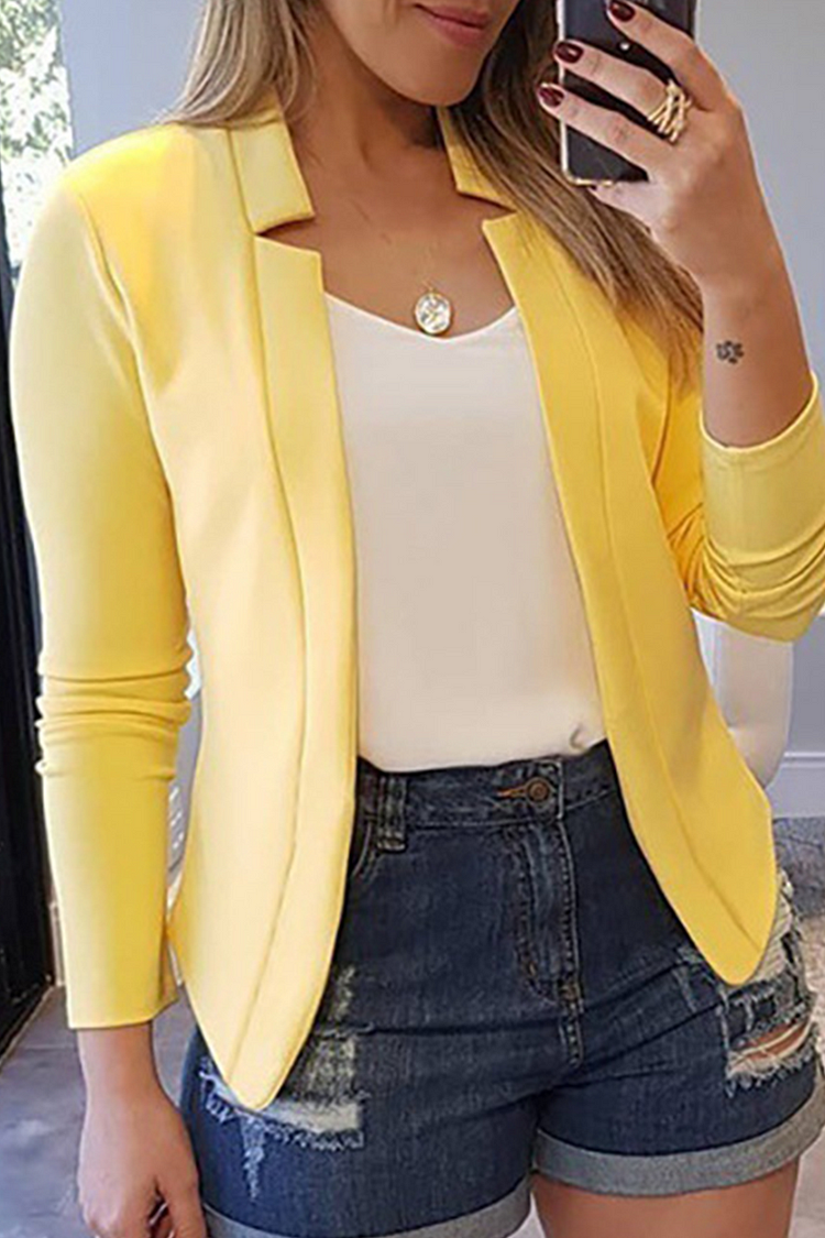 Women's Blazer Slim Button Closure White Winter Black Yellow