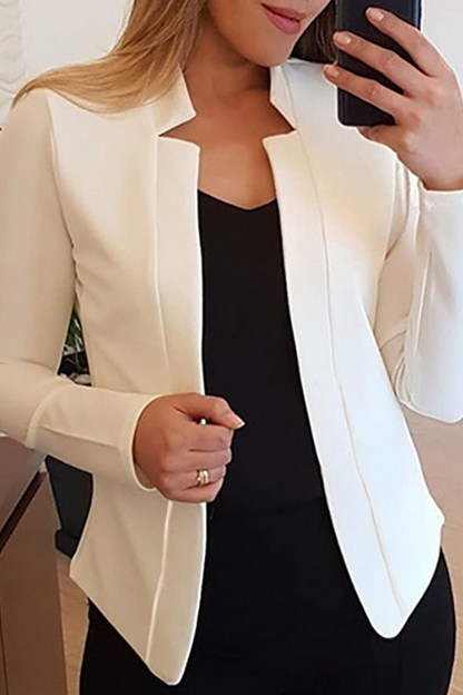 Women's Blazer Slim Button Closure White Winter Black White