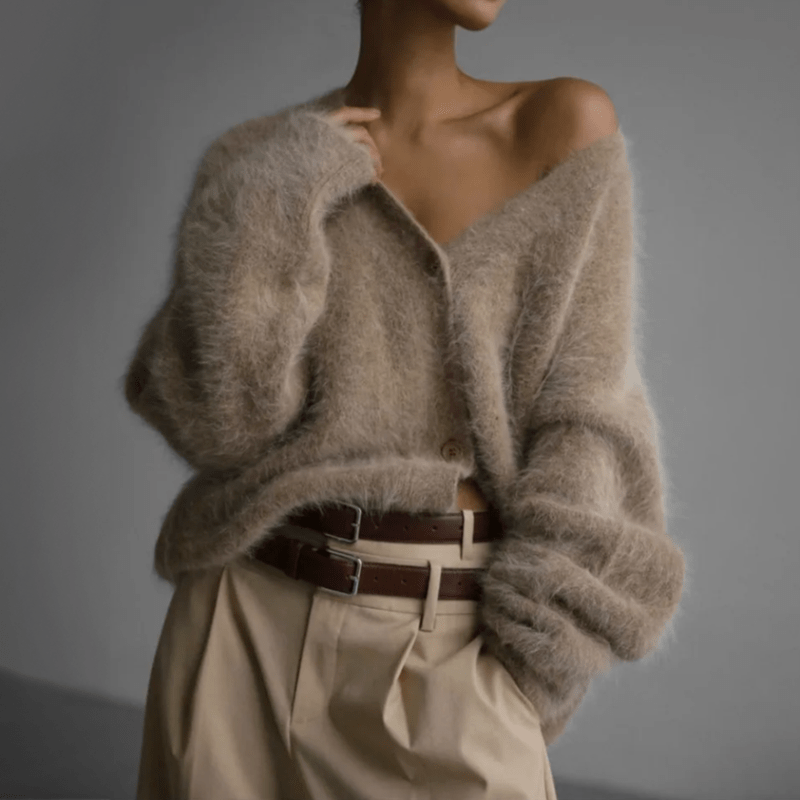 Women's Elegant V-Neck Oversized Cashmere Cardigan