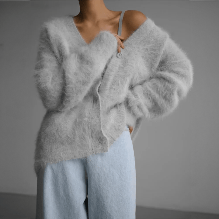 Women's Elegant V-Neck Oversized Cashmere Cardigan Grey