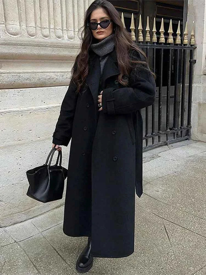 Women's Elegant Wool Coat for Autumn & Winter Black