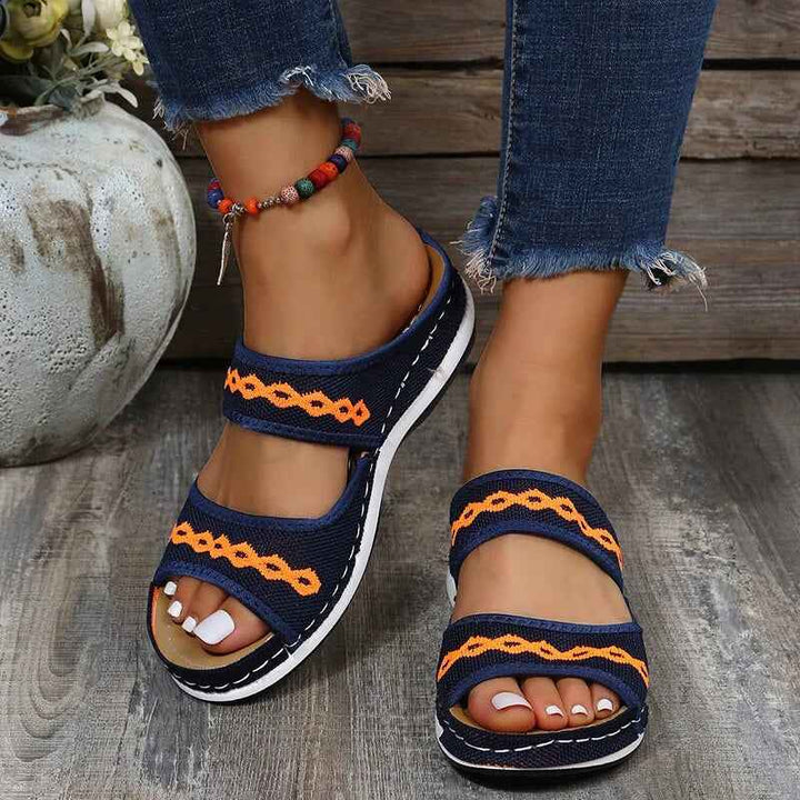Women's Embroidered Wedge Sandals with Cushioned Sole Blue