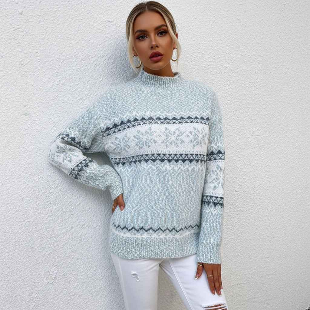 Women's Fair Isle Crew Neck Sweater Light Blue