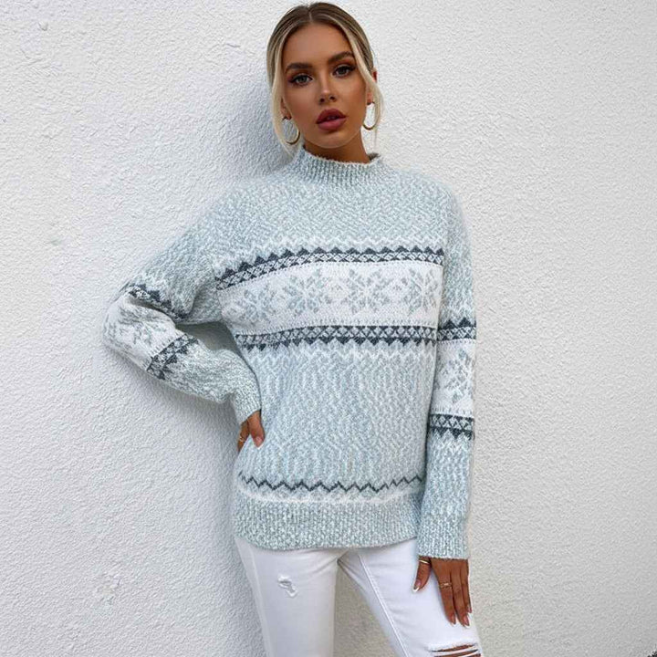 Women's Fair Isle Crew Neck Sweater Light Blue
