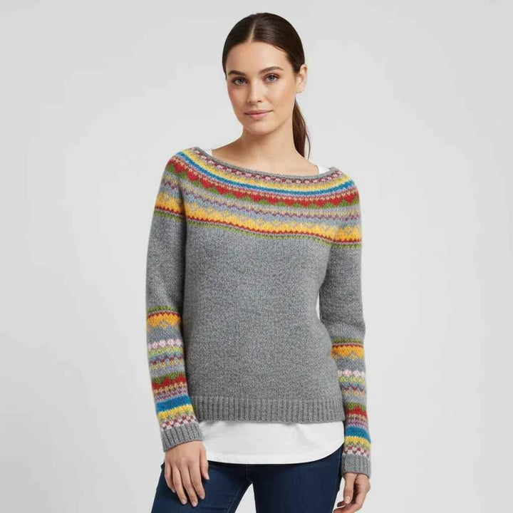 Women's Fair Isle Long Sleeve Sweater Grey