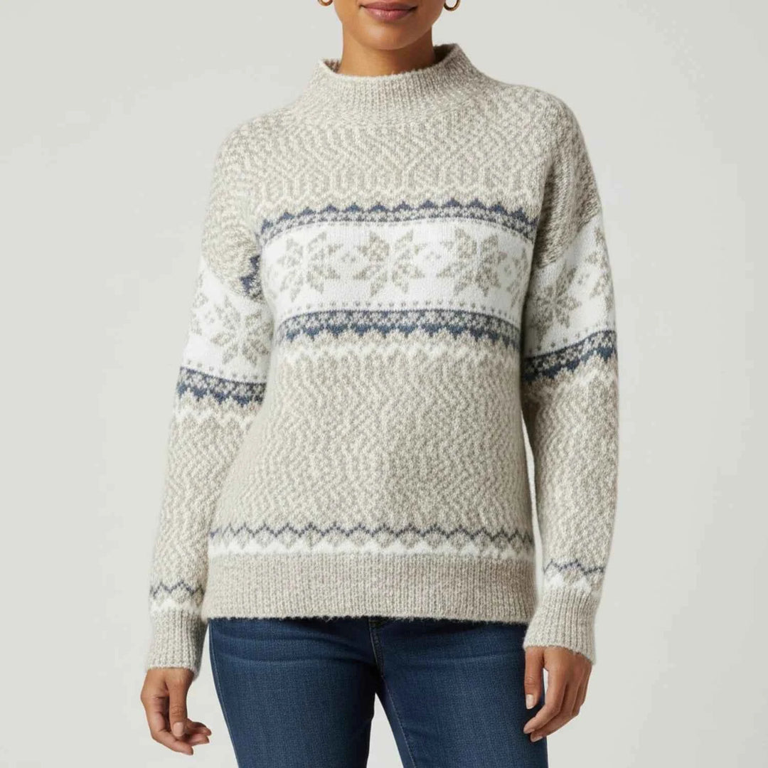 Women's Fair Isle Pattern Mock Neck Pullover Sweater