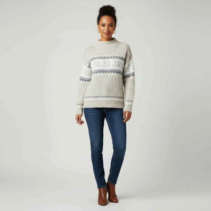 Women's Fair Isle Pattern Mock Neck Pullover Sweater