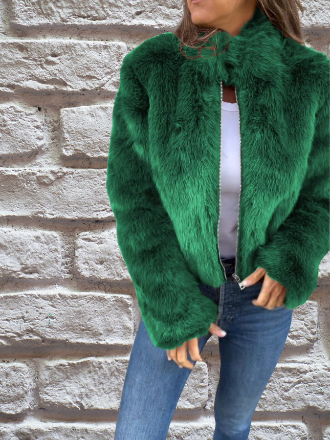 Women's Faux Fur Coat Regular Pockets Brown Winter Button Closure Green
