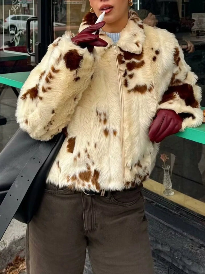 Women's Faux-Fur Cropped Zip-Up Jacket - Stylish & Cozy Outerwear