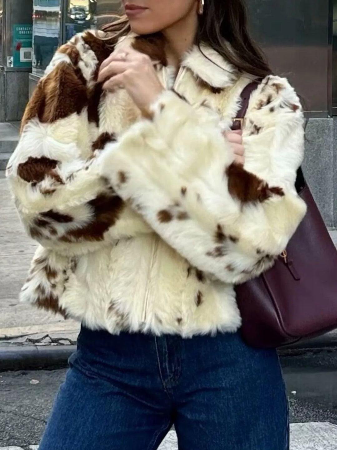 Women's Faux-Fur Cropped Zip-Up Jacket - Stylish & Cozy Outerwear