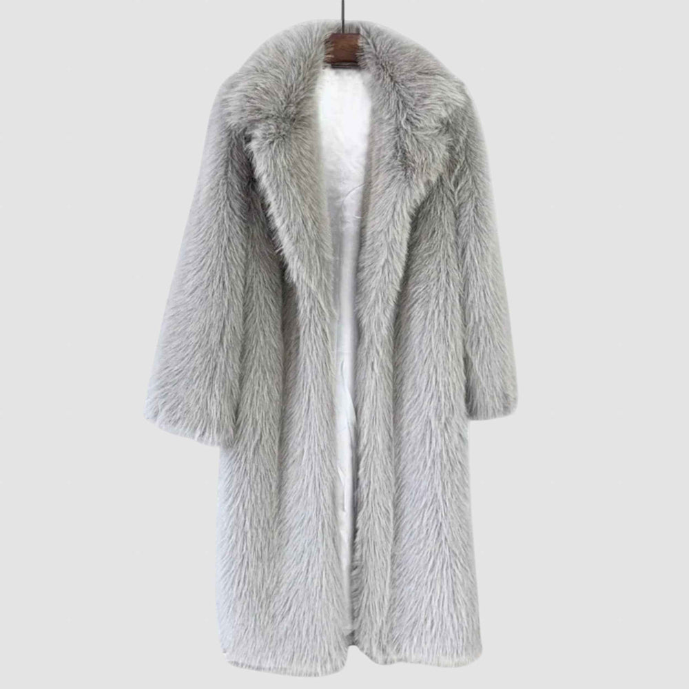 Women's Faux Fur Long Winter Coat - Stylish & Warm Outerwear Grey